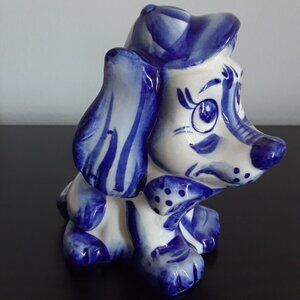 Gzhel Russian Blue & White Porcelain Ceramic Dog